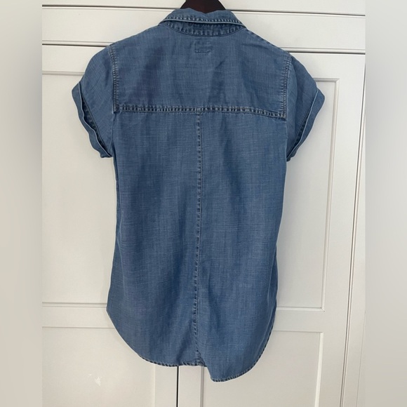 J.Crew Short Sleeve Popover Blue Button Placket Top Size XS lyocell linen cotton - Picture 5 of 7